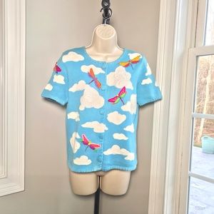 Vintage Michael Simon Dragonflies & Clouds Cardigan Sweater ~ Women’s Small